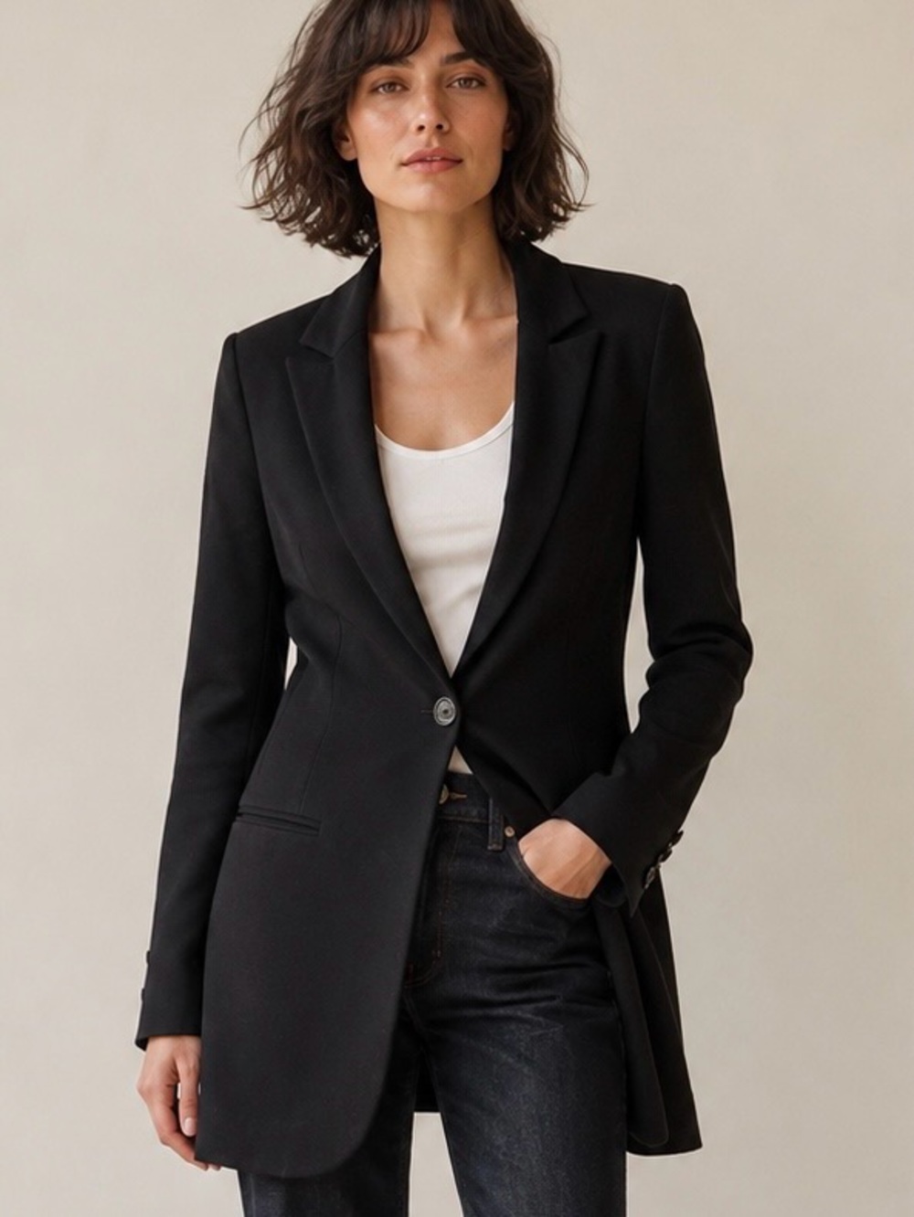 7 For All Mankind Vintage Black Longline Blazer Size Large